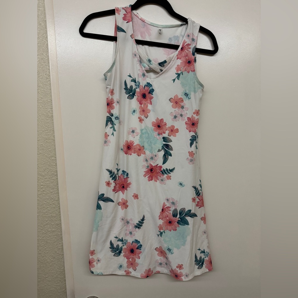 Mudd Floral Mini Dress - White, Pink, Blue